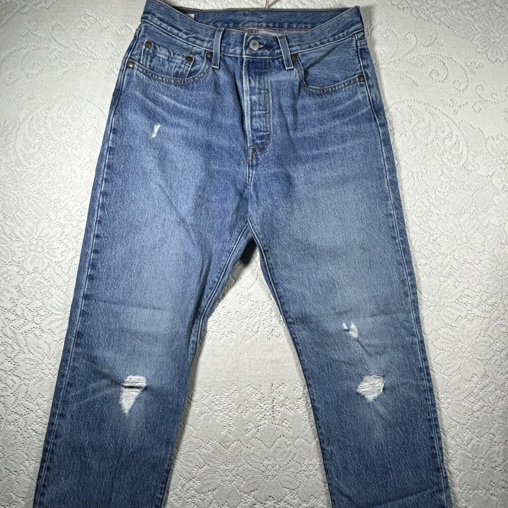 Levis 501 Jeans Mens 31x27 Distressed Button Fly Raw Hem Denim Pants
